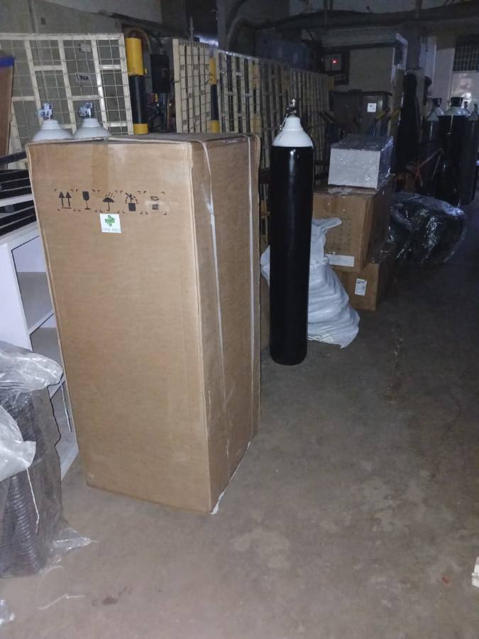 Oxygen cylinders and cased equipment held at the store