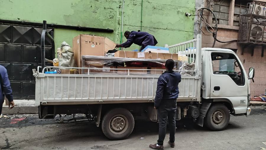A loaded truck outside the Jodroc store, ready to leave for Nyeri